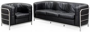 108. A Jonathan De Pas, Donato D'Urbino & Paolo Lomazzi three-seated 'Onda' black leather sofa, Zanotta, Italy.