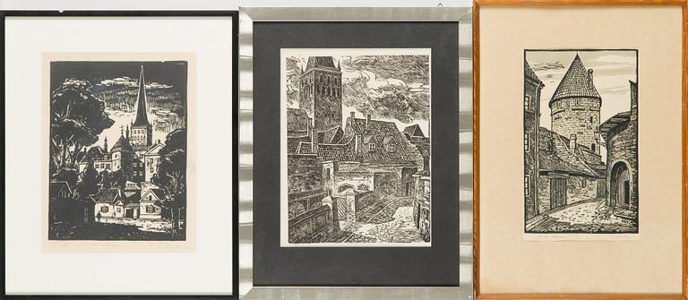 Toivo Kulles, linoleikkaus, 3 kpl, signeeratut ja päivätyt/numeroidut.