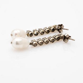 Earrings, a pair, 18K white gold with pearls and diamonds.