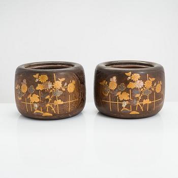 Two Japanese wooden hibachi pots Meiji, Japan. (1868-1912).
