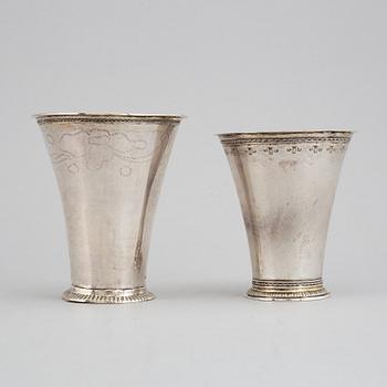 Two swedish 18th century silver beakers,  Thomas Beckman dy, Örebro, and Henrik Köhler, Vadstena.