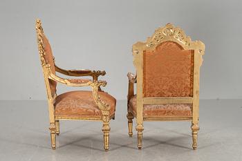 KARMSTOLAR, ett par, ny-Louis XV-stil, 1900/2000-tal.
