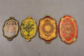 A set of 11 gilded Italian trays from Paoletti, Firenze mid 1900s/second half.