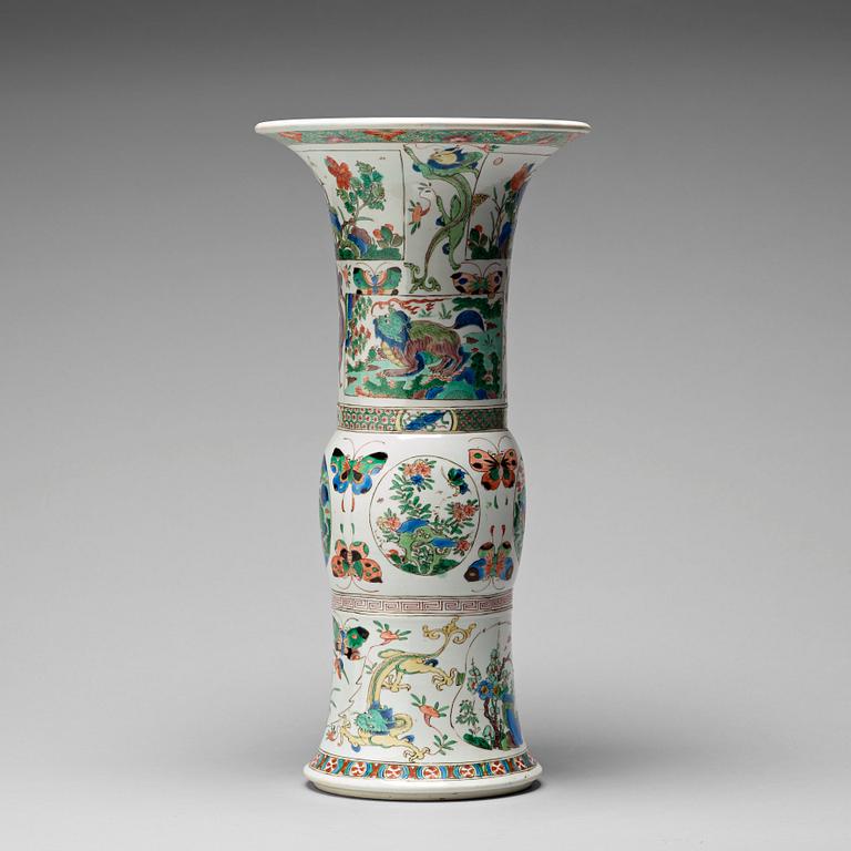 A famille verte Gu shaped vase, Qing dynasty, Kangxi (1662-1722).