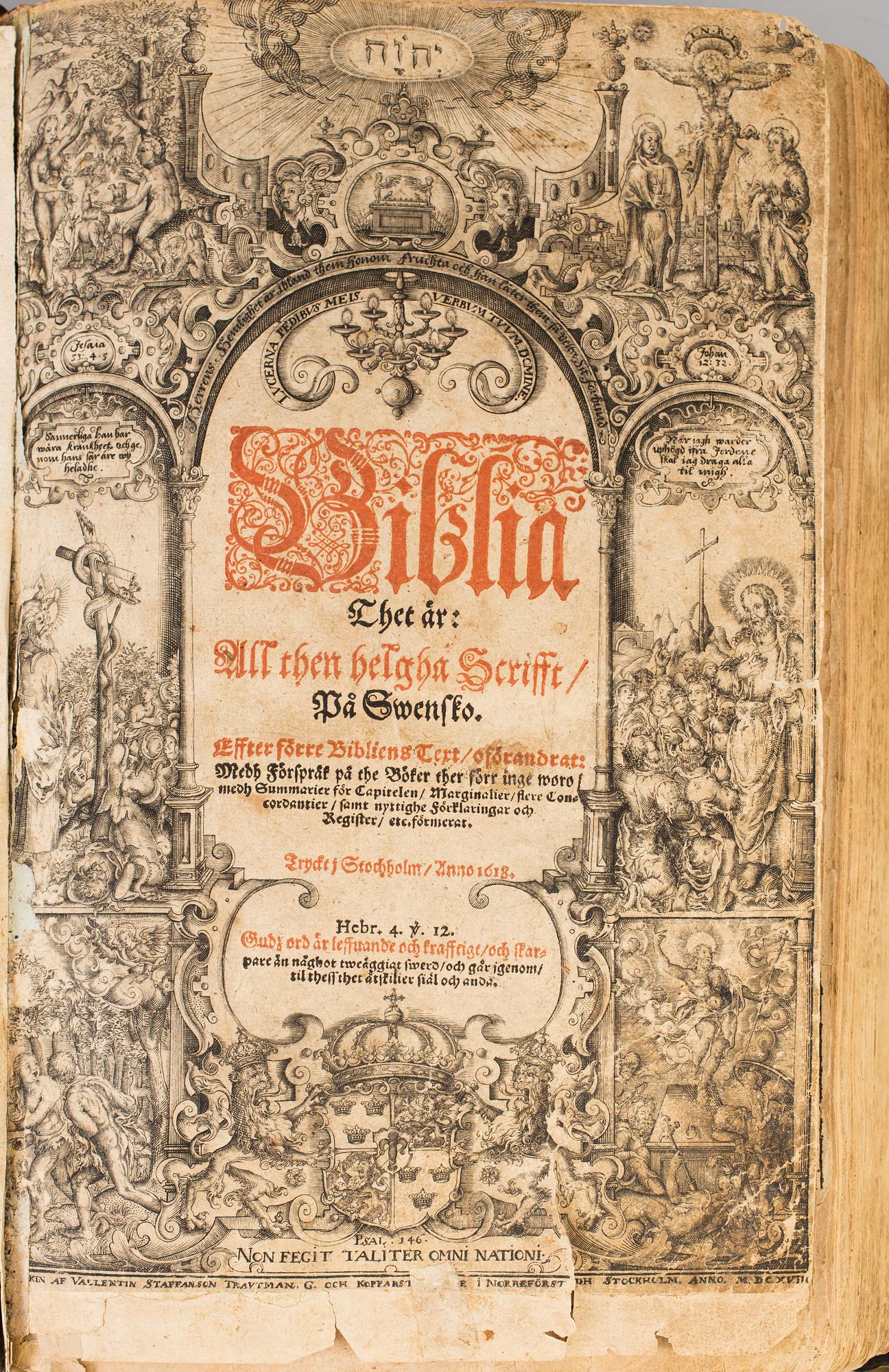 GUSTAV II ADOLFS BIBEL, THET ÄR, ALL THEN HELGHA SCRIFFT, PÅ SWENSKO, Stockholm 1618.