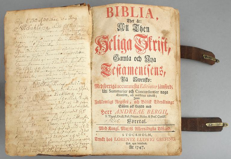 BIBEL, 1747. "Biblia, then heliga skrift".
