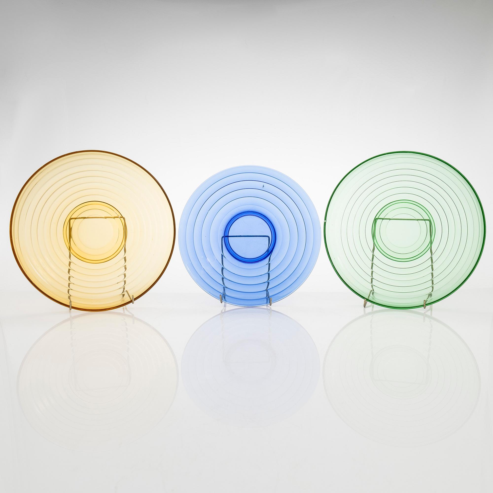 Jacob Eiler Bang, nine "Broksø" glass objects, first half of the 20th century. Holmegaard Denmark.