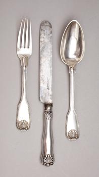 RESEBSTICK, 3 delar, silver, snäckmodell, Gustaf Möllenborg, Stockholm, 1848. Vikt ca 263 g.