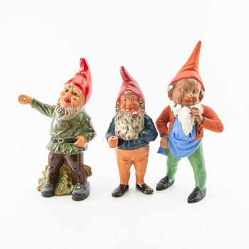 Gnomes 7 pcs mostly Germany mid/second half of the 20th century painted terracotta.