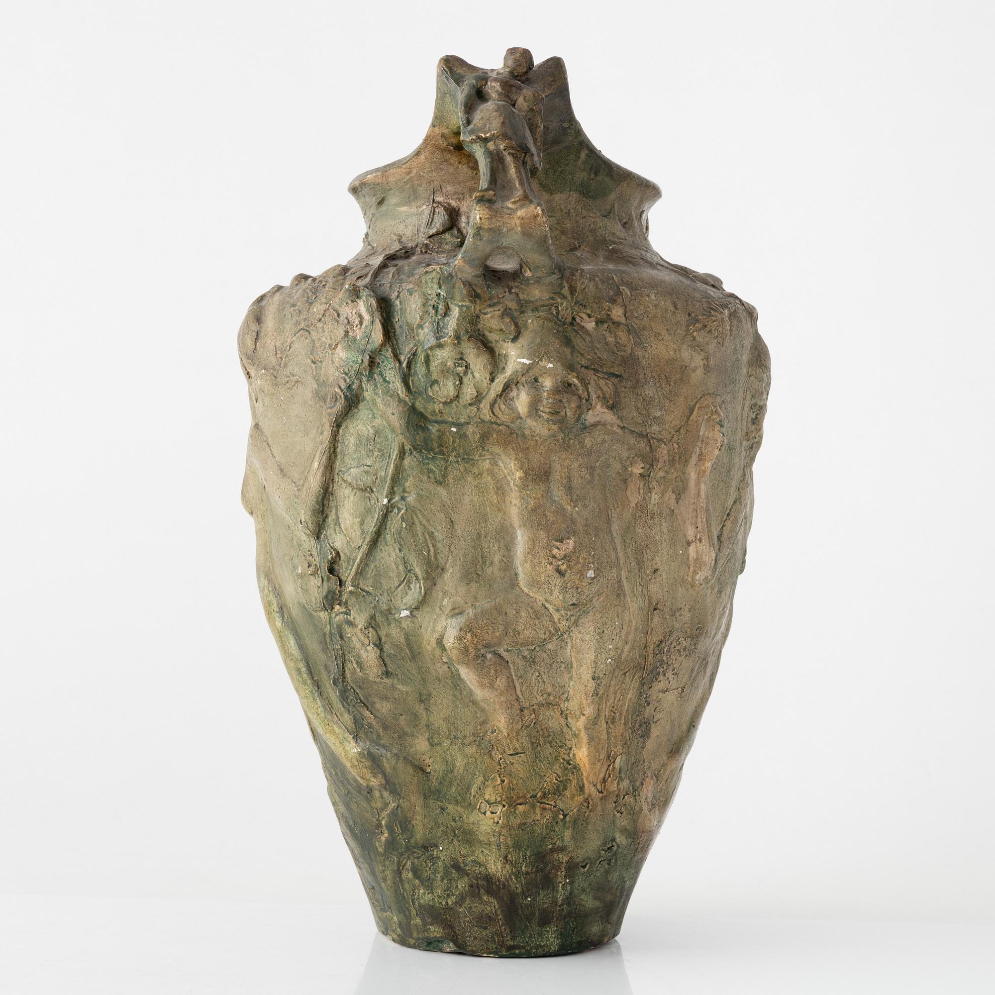 Agnes de Frumerie, an Art Nouveau plaster vase, Paris, signed and dated -94.