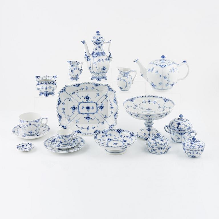 A 48-piece coffee and tea service, half lace and full lace 'Musselmalet', Royal Copenhagen, Denmark.
