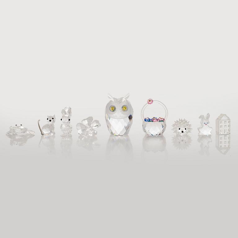 Swarovski, a set of 9 crystal figurines, late 20th century.