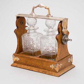 Locking Liquor Decanter Caddy / Two-bottle Tantalus, England 20th Century.