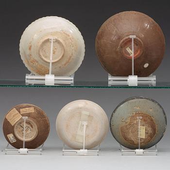 A group of five different bowls and dishes, Song/Yuan dynasty.