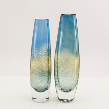 Sven Palmqvist, vases 2 pcs. "Kraka" Orrefors signed and numbered.