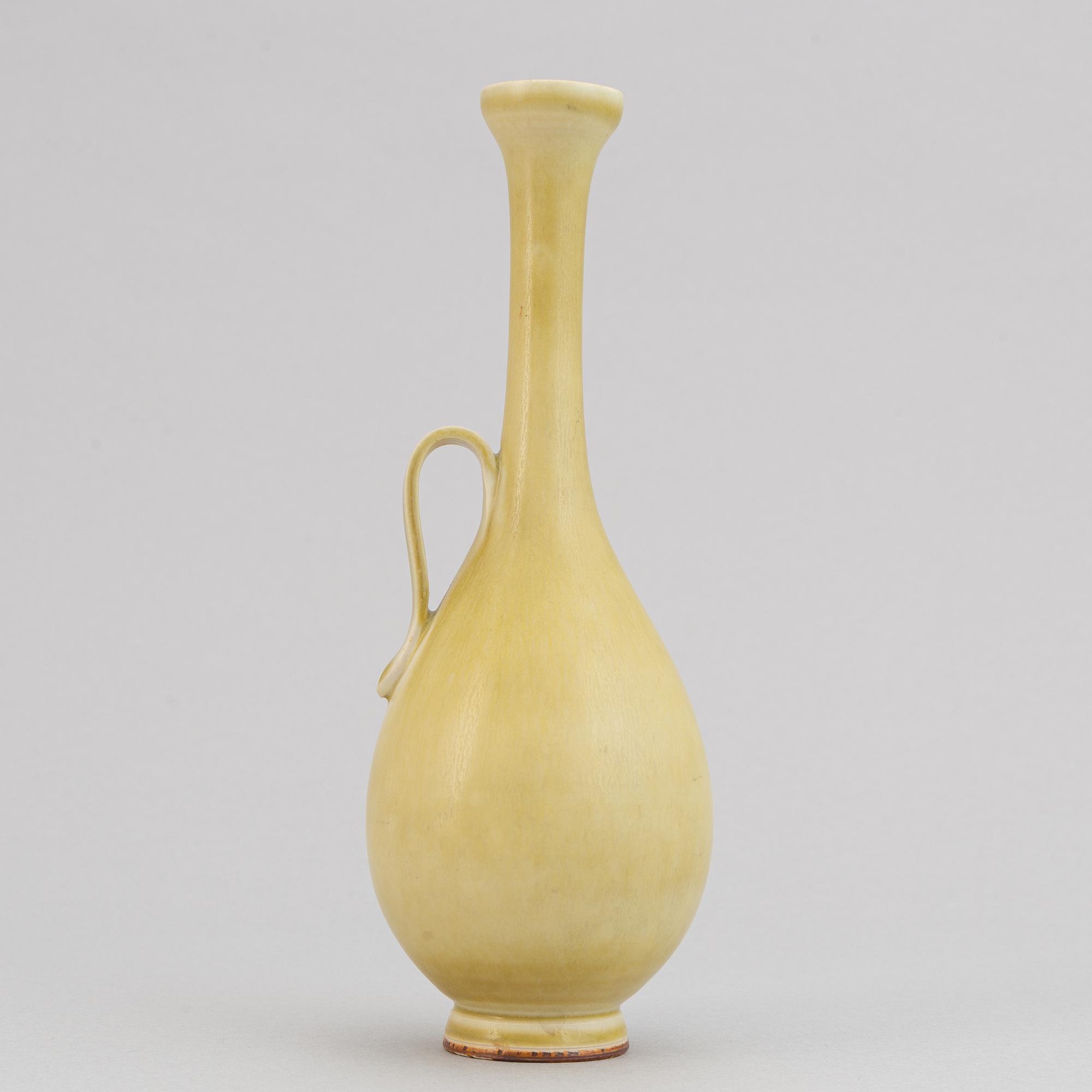 Berndt Friberg, a stoneware vase with handle, Gustavsberg studio, Sweden 1954.