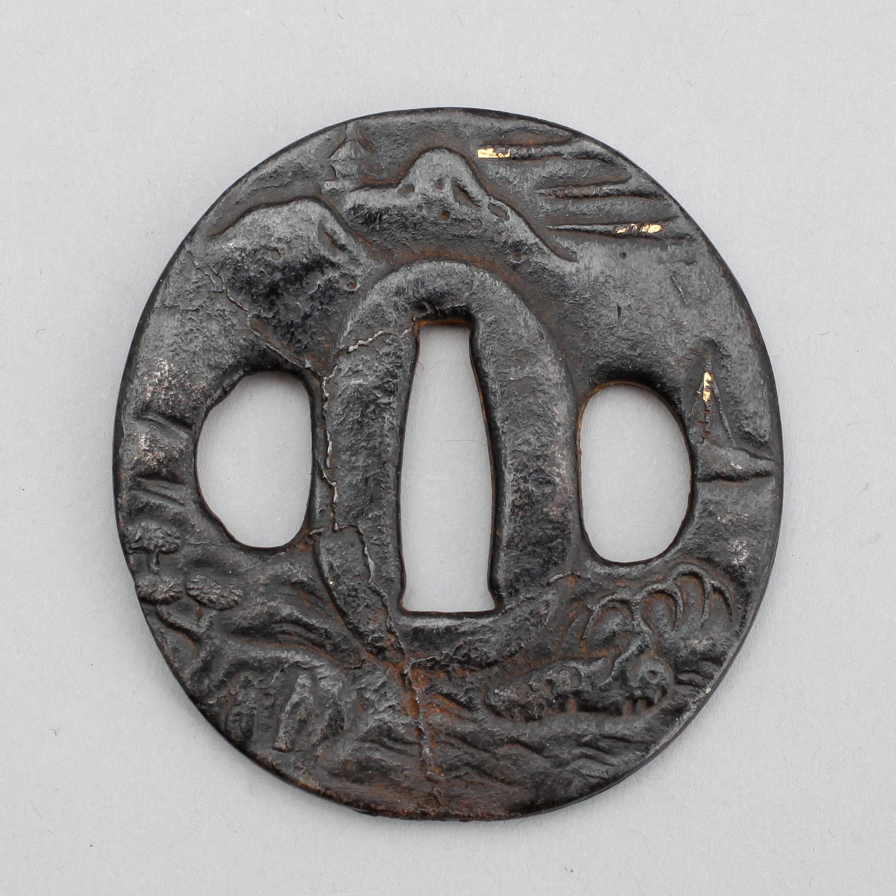 TSUBA, metall, Japan, signerad Jakushi, 1800-tal.