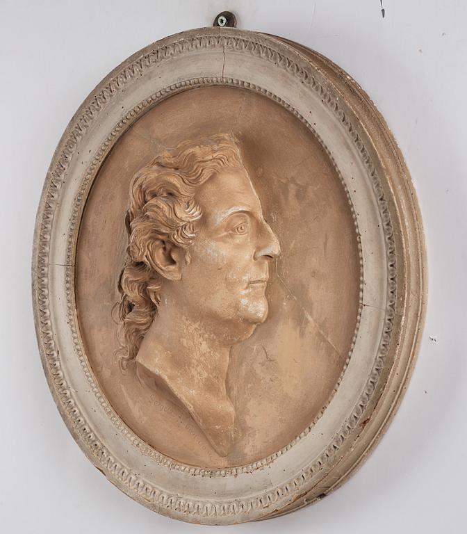 Porträttmedaljong av Johan Tobias Sergel (Sverige 1740-1814), daterad 1783.