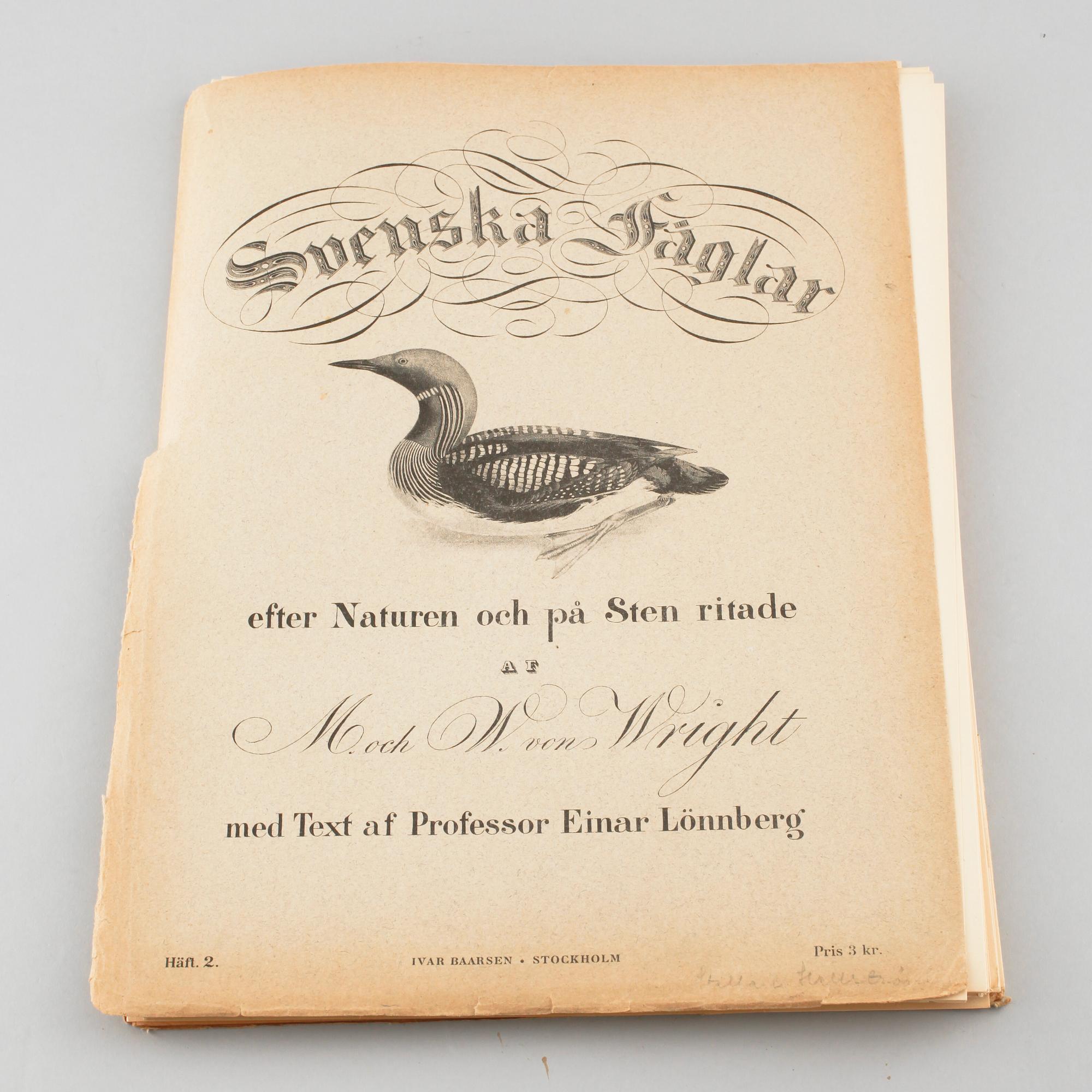 LITOGRAFISKA TRYCK, 50 st, ur M och W von Wrights "Svenska fåglar", A. Börtzells, Stockholm, 1900-talets första hälft.