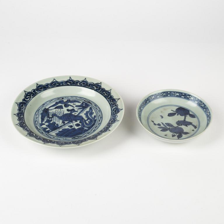 Two blue and white dishes, Ming dynasty (1368-1662).