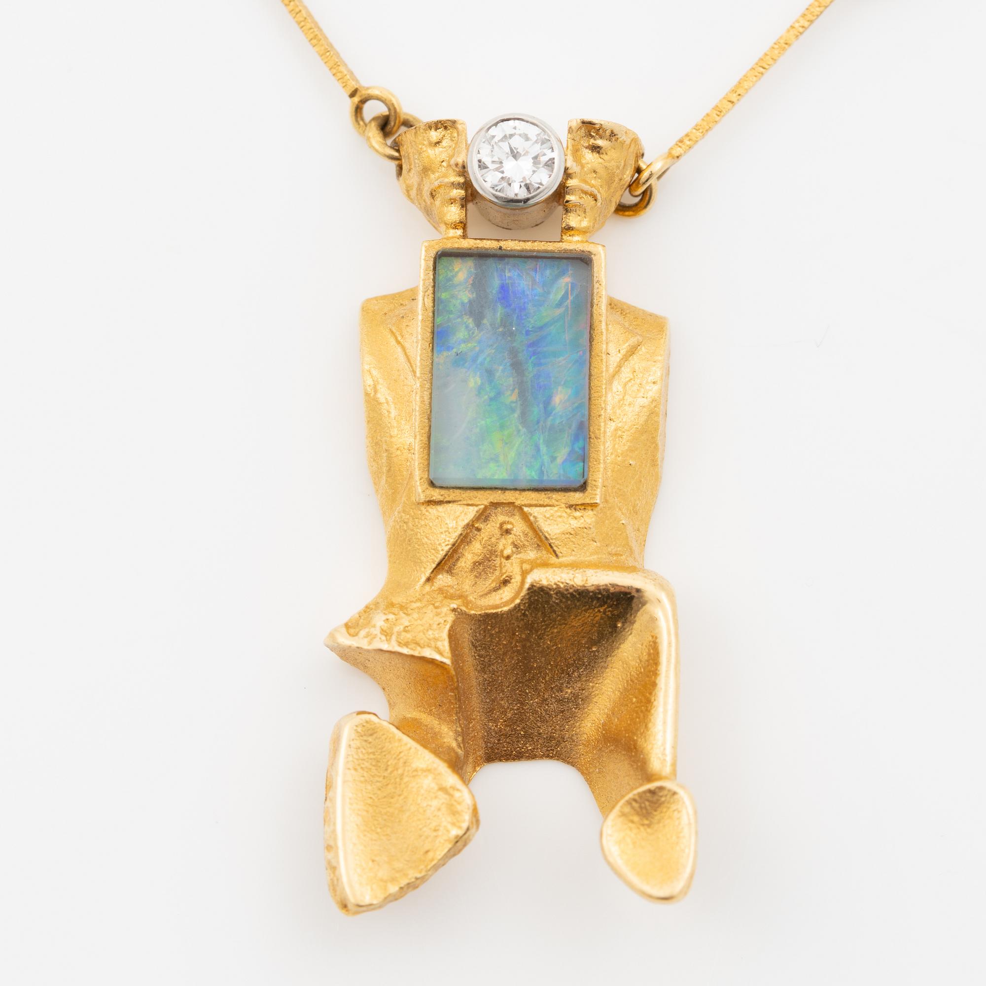 Björn Weckström, Necklace, 18K gold with opal and a round brilliant-cut diamond, Finland 1978. By Lapponia.