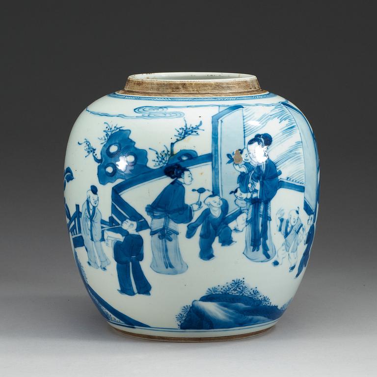 A blue and white jar, Qing dynasty, 18th Century.