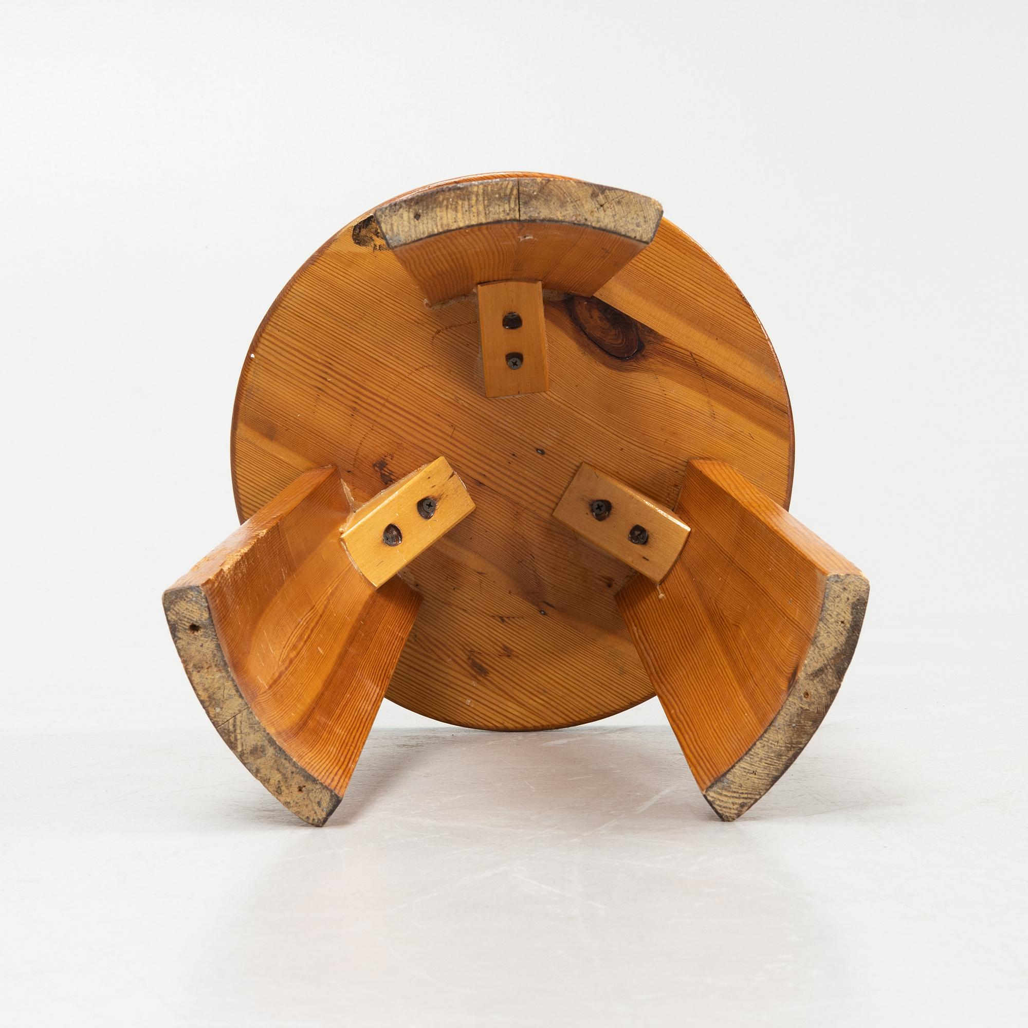 Three pine stools, mid 20th century.
