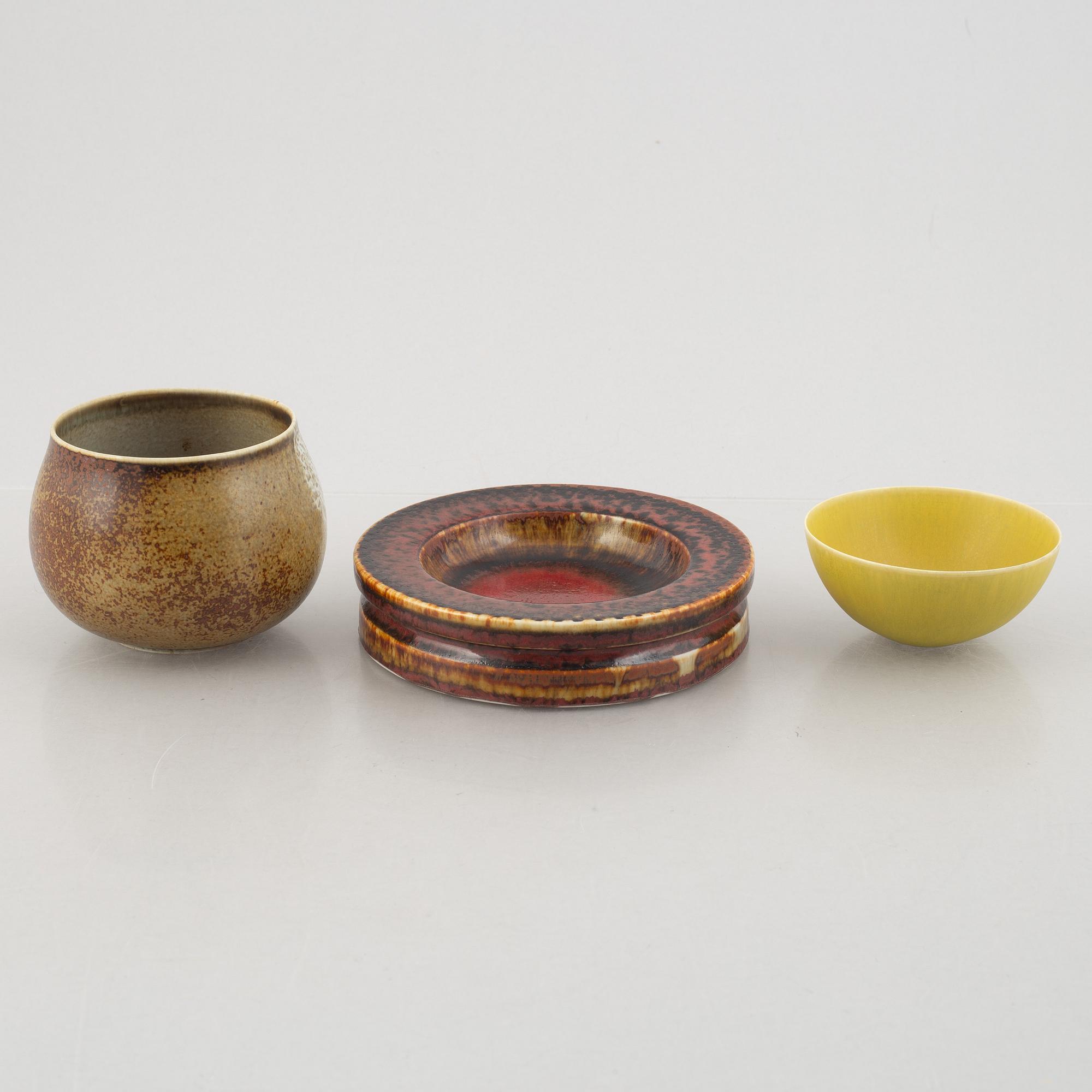 Stig Lindberg, three stoneware bowls, Gustavsbergs Studio, Sweden, 1969-82.