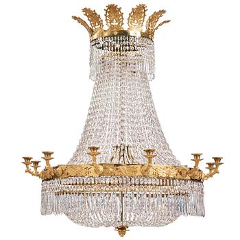 An Empire twelve-light chandelier, early 19th century.