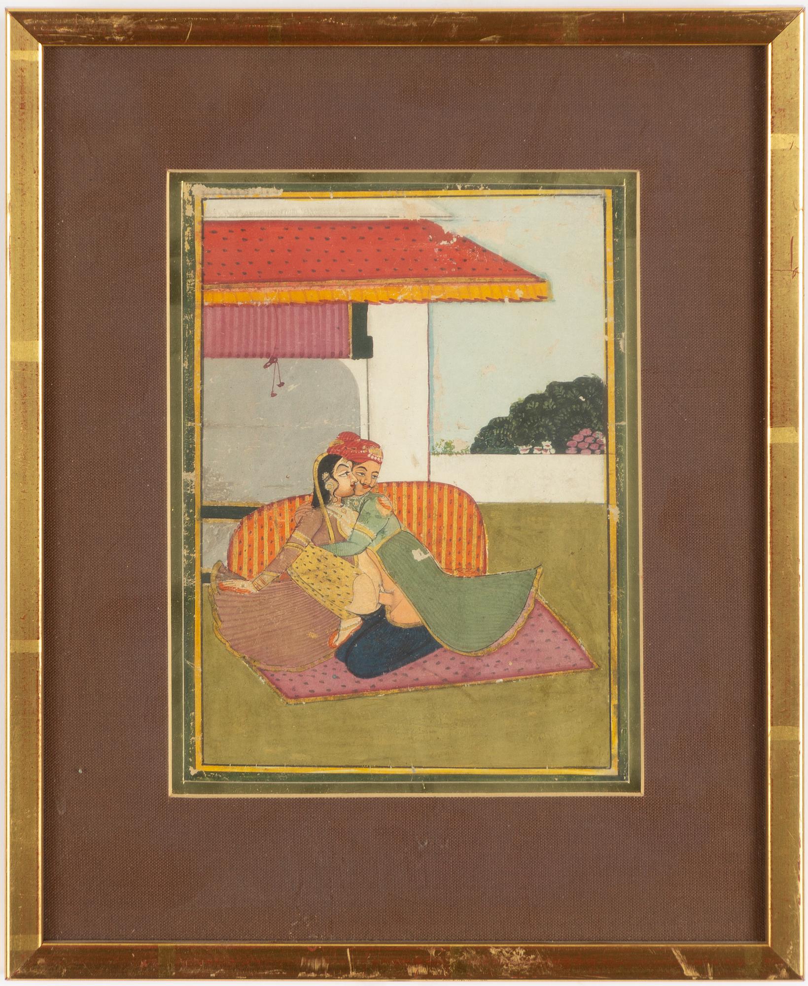 Oidentifierad konstnär, Erotiska scener, Indien, 1900-tal. Tre stycken.