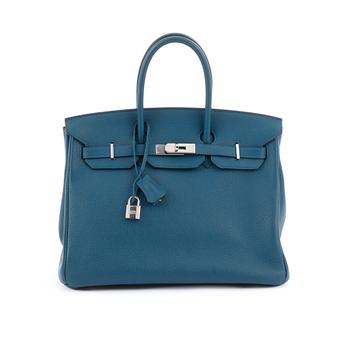 HERMÈS, a blue leather bag, "Birkin 35".