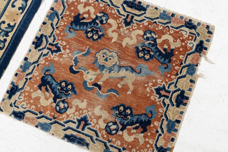 Two Chinese carpet fragments, late Qing dynasty.