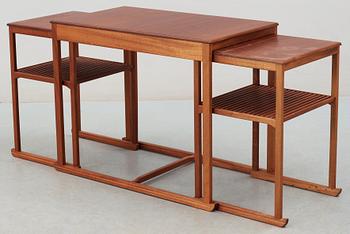 A Carl Malmsten teak set of occasional tables, manufactured by Åfors Möbelfabriks AB, Sweden.