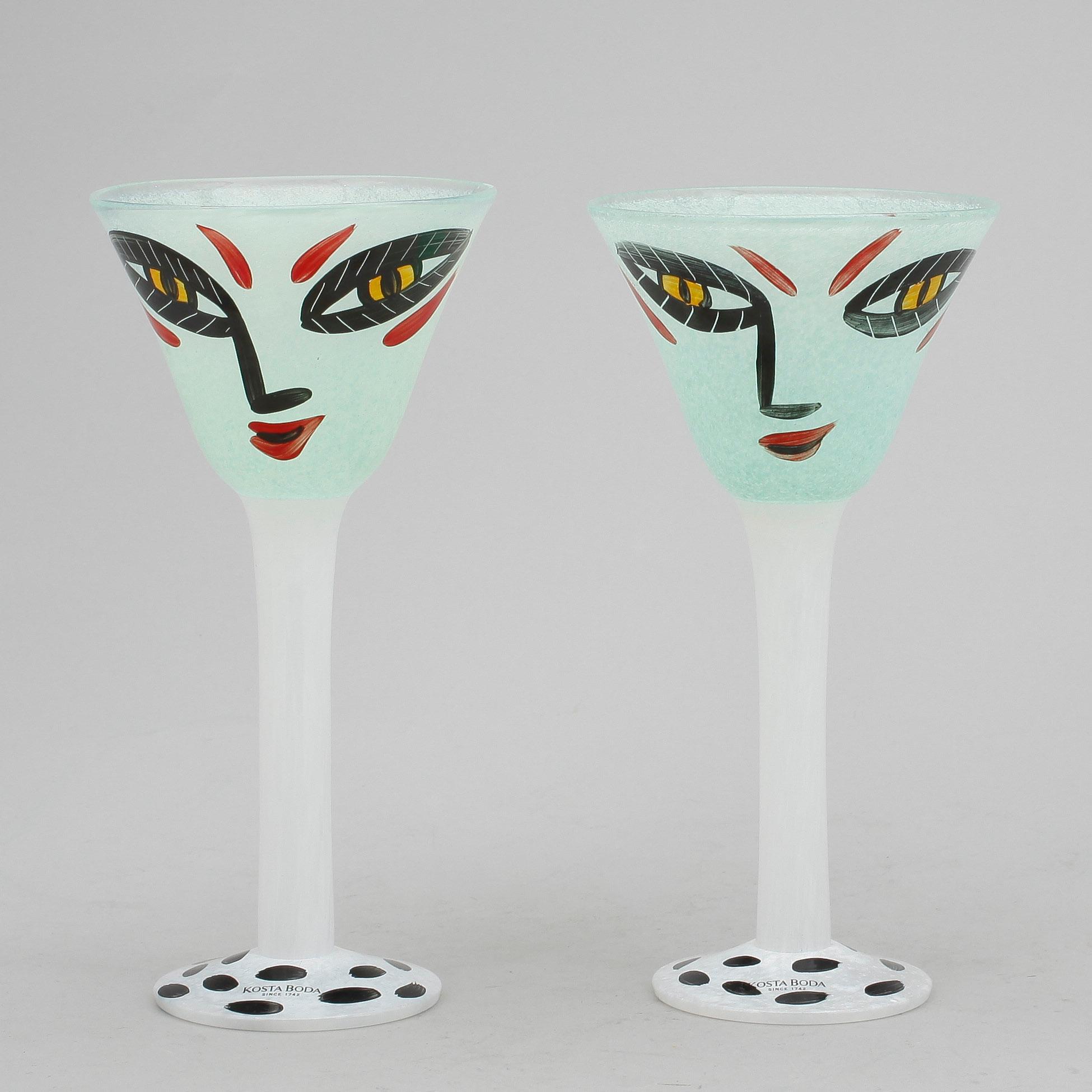 VINGLAS, 2 st, glas, Ulrica Hydman-Vallien, Kosta Boda.