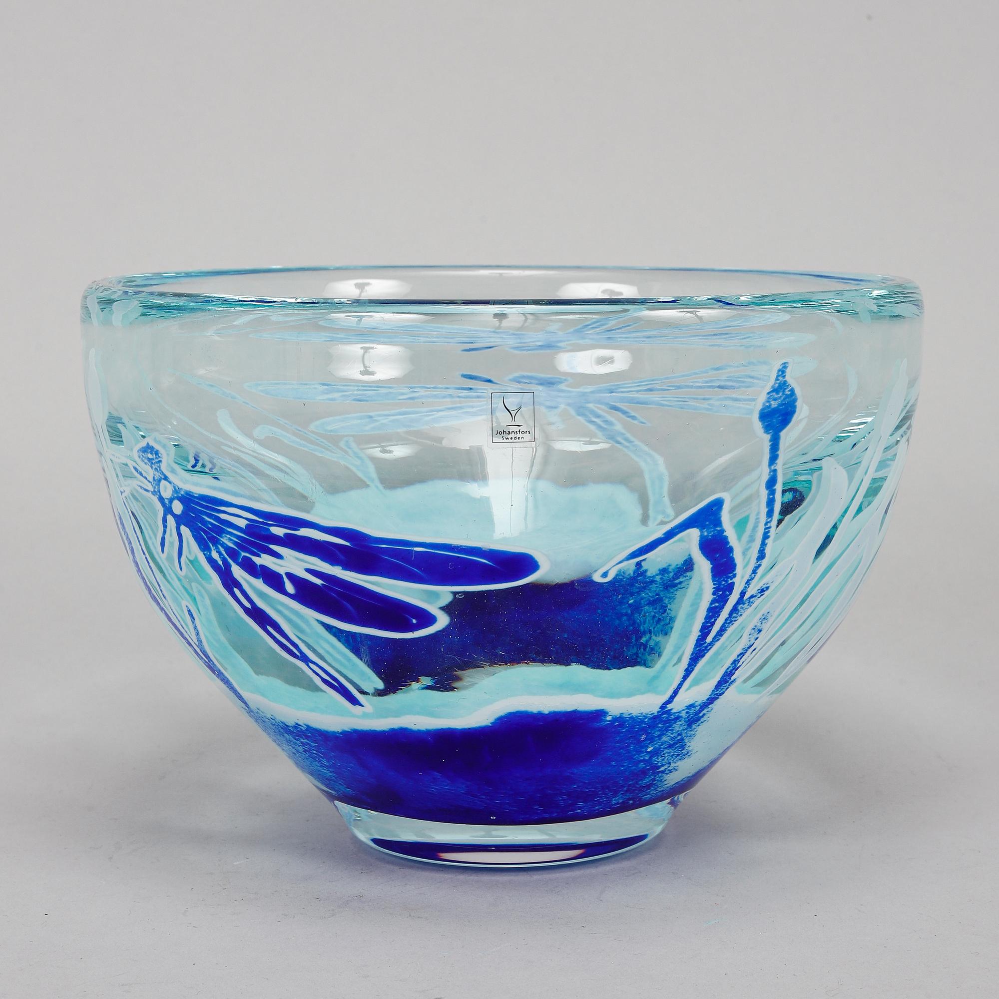 Astrid Gate, skål, glas, "Trollslända", Johansfors, Limited Edition, nr 62/299.