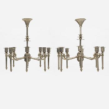 Hans Rasmussen, a pair of chandeliers, Hudevad Smedje, Denmark 1920s.