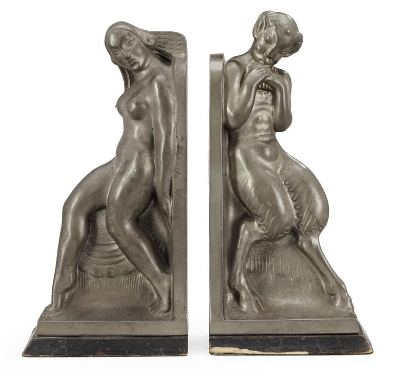 A pair of Axel Gute pewter bookends, Sweden 1919.