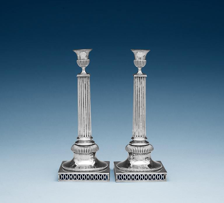 A pair of Swedish silver candlesticks, makers mark of Stephan Westerstråhle, Stockholm 1794.