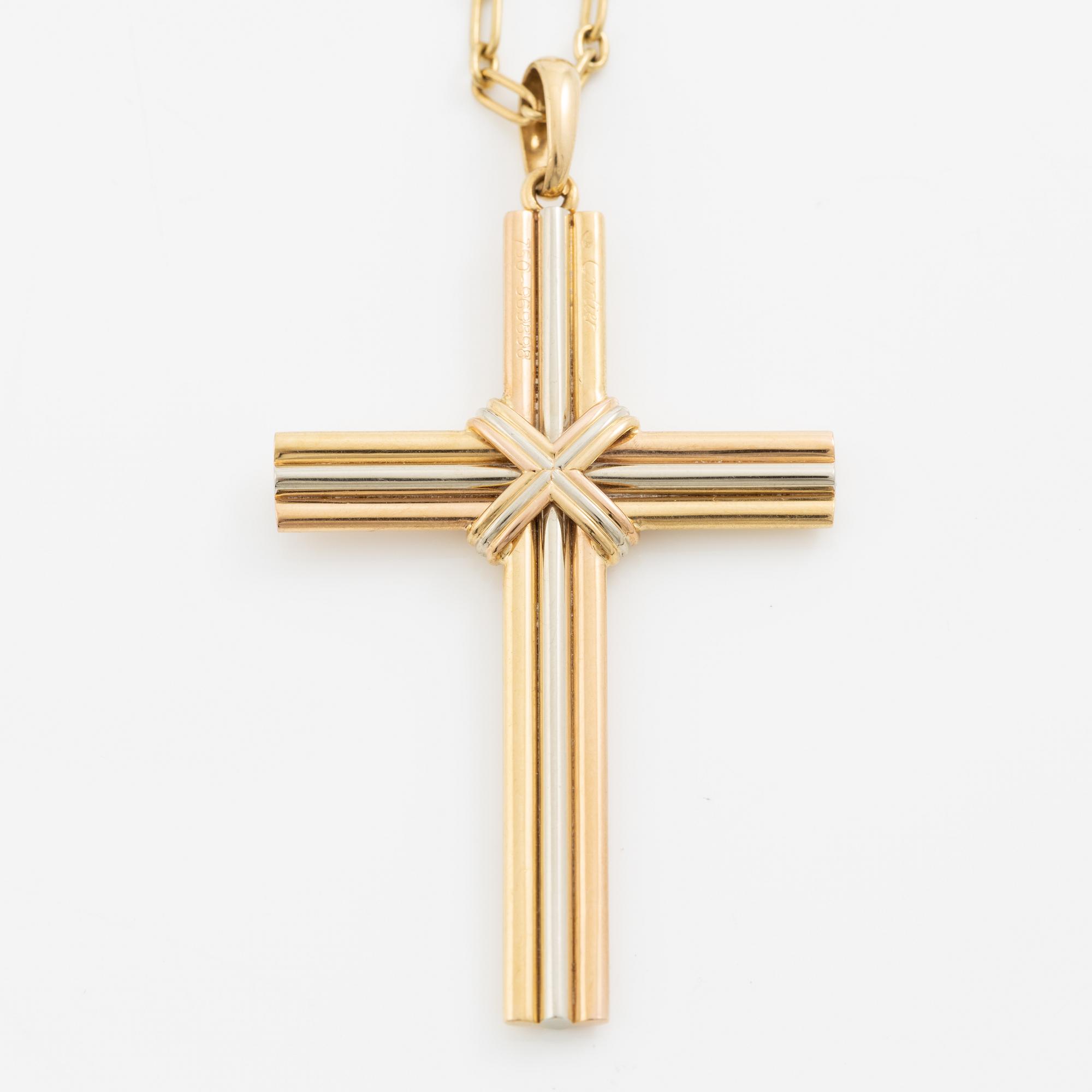 Cartier, A Cartier necklace 18K multi-coloured gold "Trinity" cross.