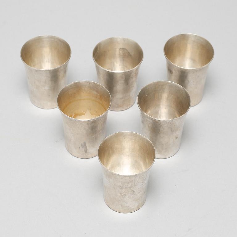 Six silver shot glasses from MGAB in Uppsala, 1965.