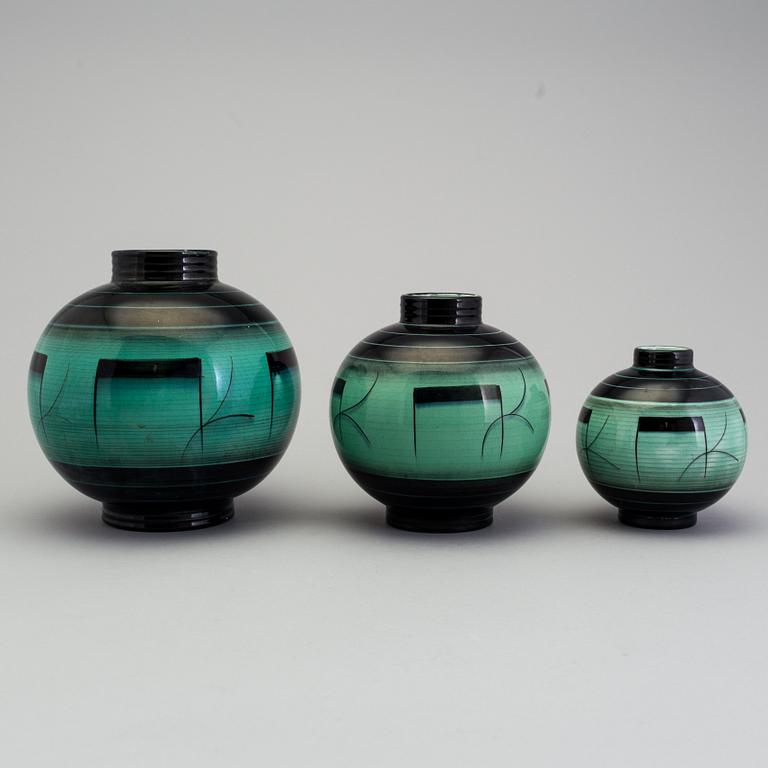 3 vases of the "V series", Ilse Claesson for Rörstrand, 1930´s.