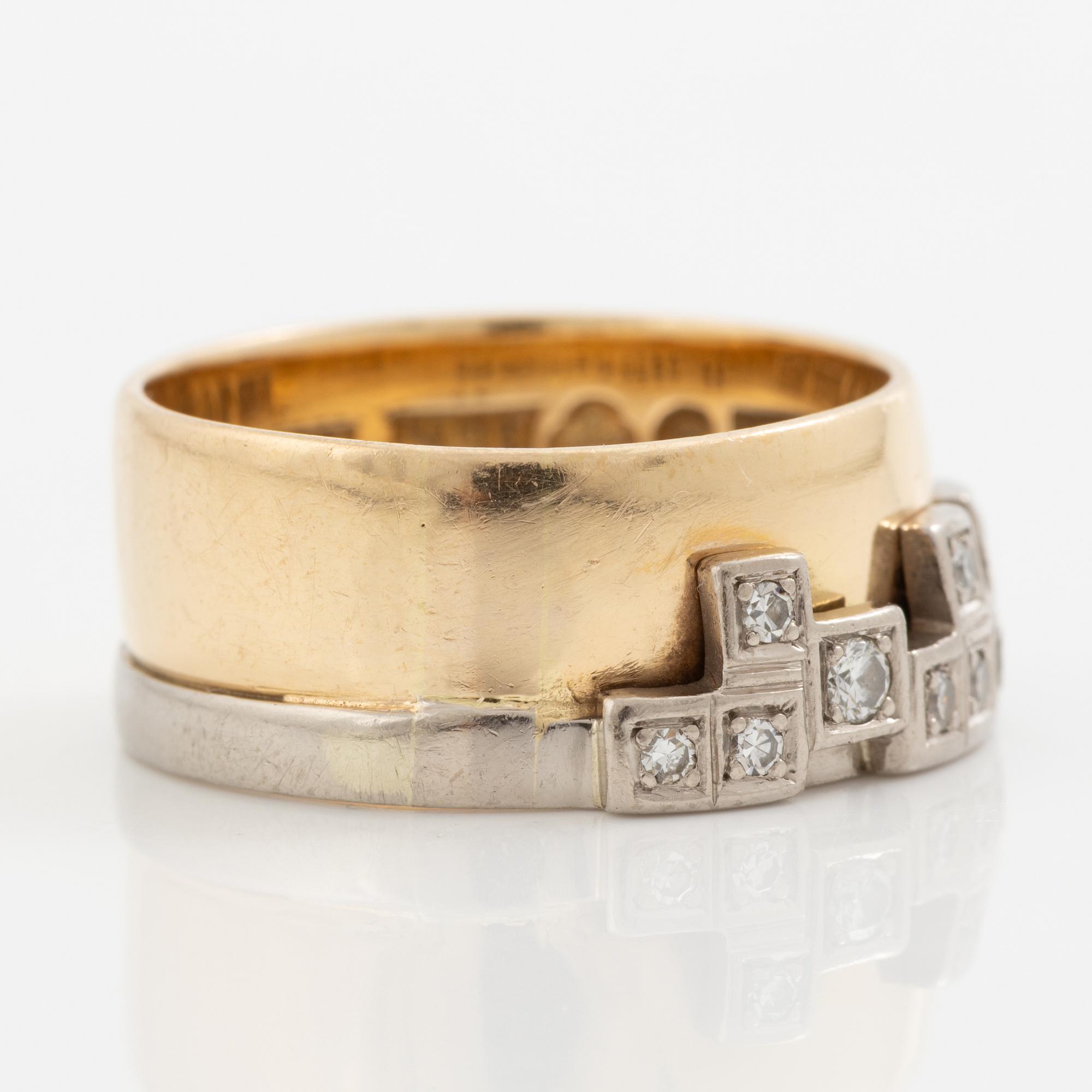 Claës E. Giertta, ring 18K guld och vitguld med runda briljant- och åttkantslipade diamanter.