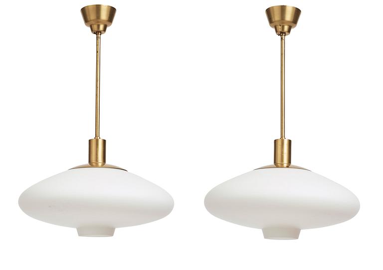 Hans Bergström, a pair of ceiling lamps, model "112", ateljé Lyktan, Åhus, 1950's.