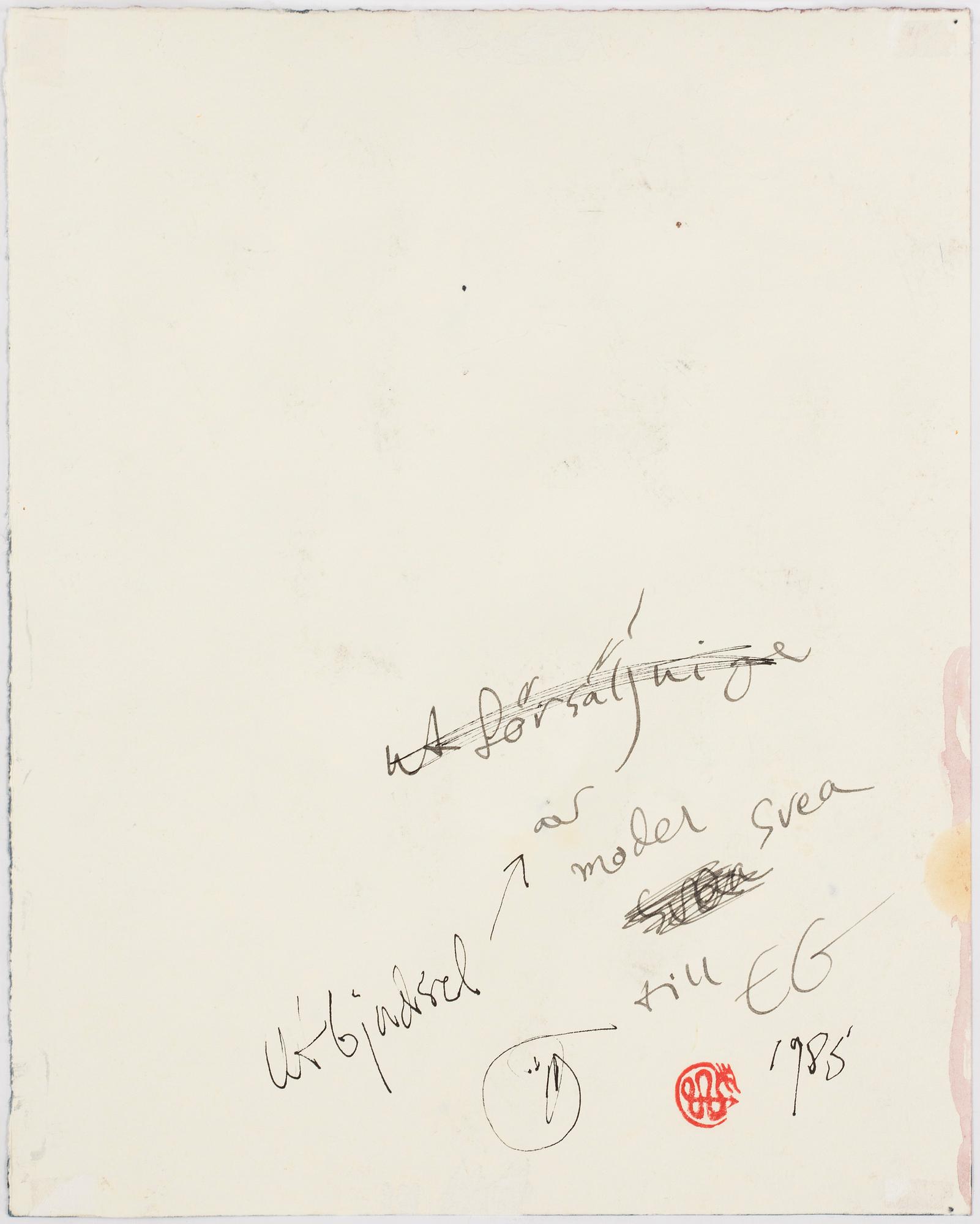 ULF RAHMBERG, mixed media on paper, signed with monogram and dated 1985 on verso.