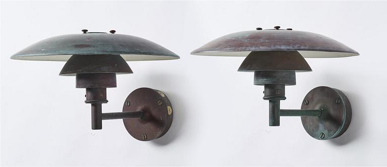 Poul Henningsen, two wall lamps, Louis Poulsen, Denmark.