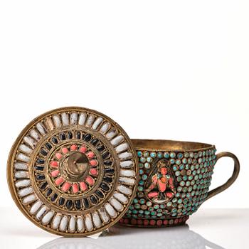 A box with cover and a cup with cover, Nepal, 19/20th Century.