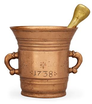 685. A bronze mortar dated 1738.
