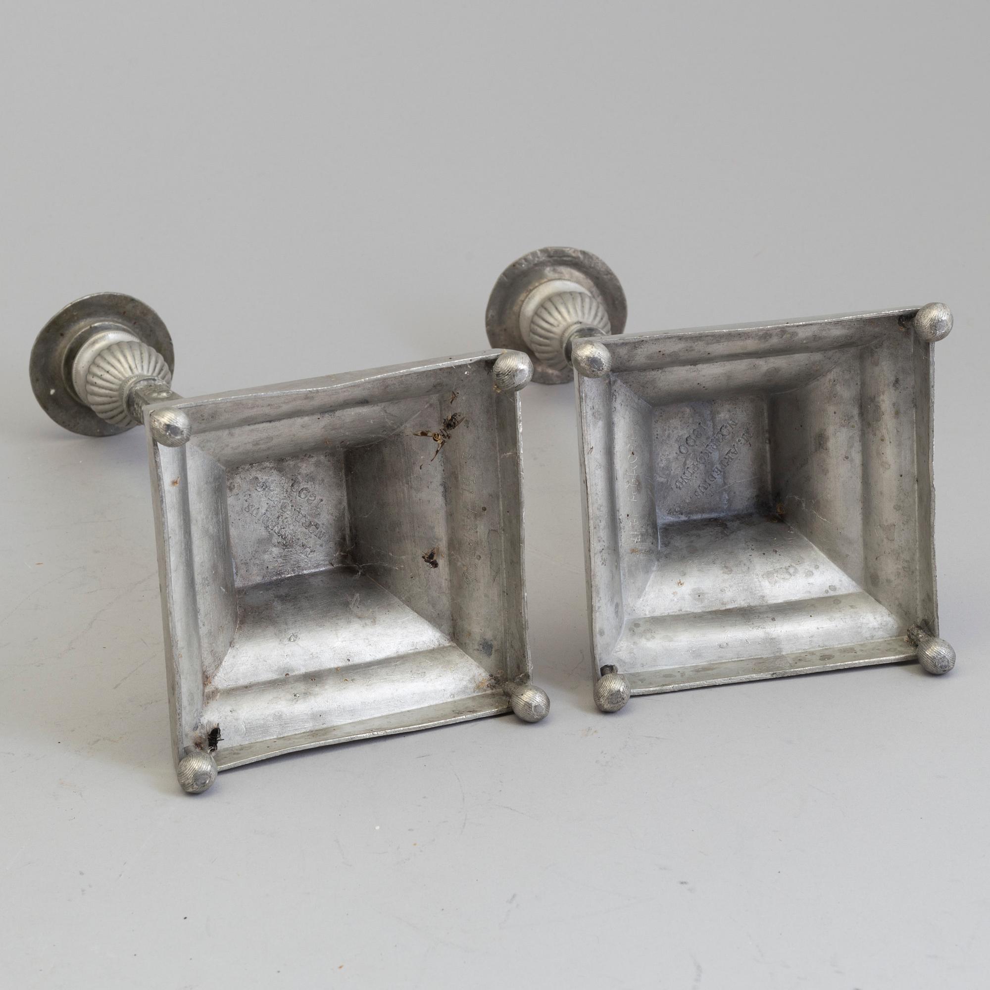 A pair of late Gustavian pewter candlesticks by Martin Artedius, Norrköping 1800.