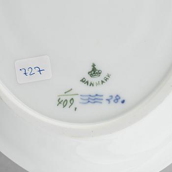 A 'Blue Fluted Plain' /'Musselmalet' sauce boat with stand, Royal Copenhagen, model 406 and 409, 1963 and 1893-1900.