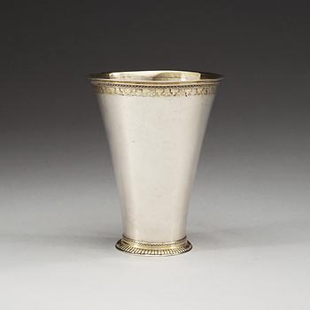 A Swedish 18th century parcel-gilt beaker, makers mark of Cornelius Zitski, Stockholm 1732.